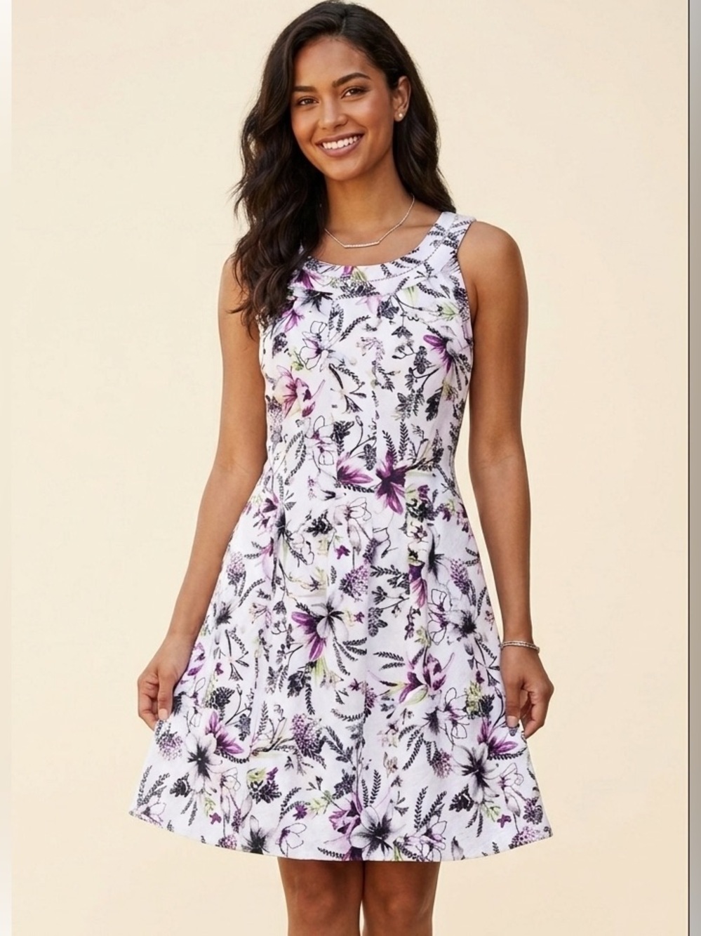 White House Black Market Floral Eyelet Flare Dress A-Line Sleeveless Midi Preppy